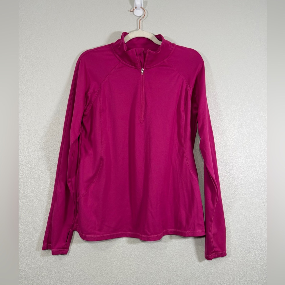 Jockey Shirt Pull Over Quarter 1/4 Zip Fuchsia Pink Long Sleeve Tee Women L